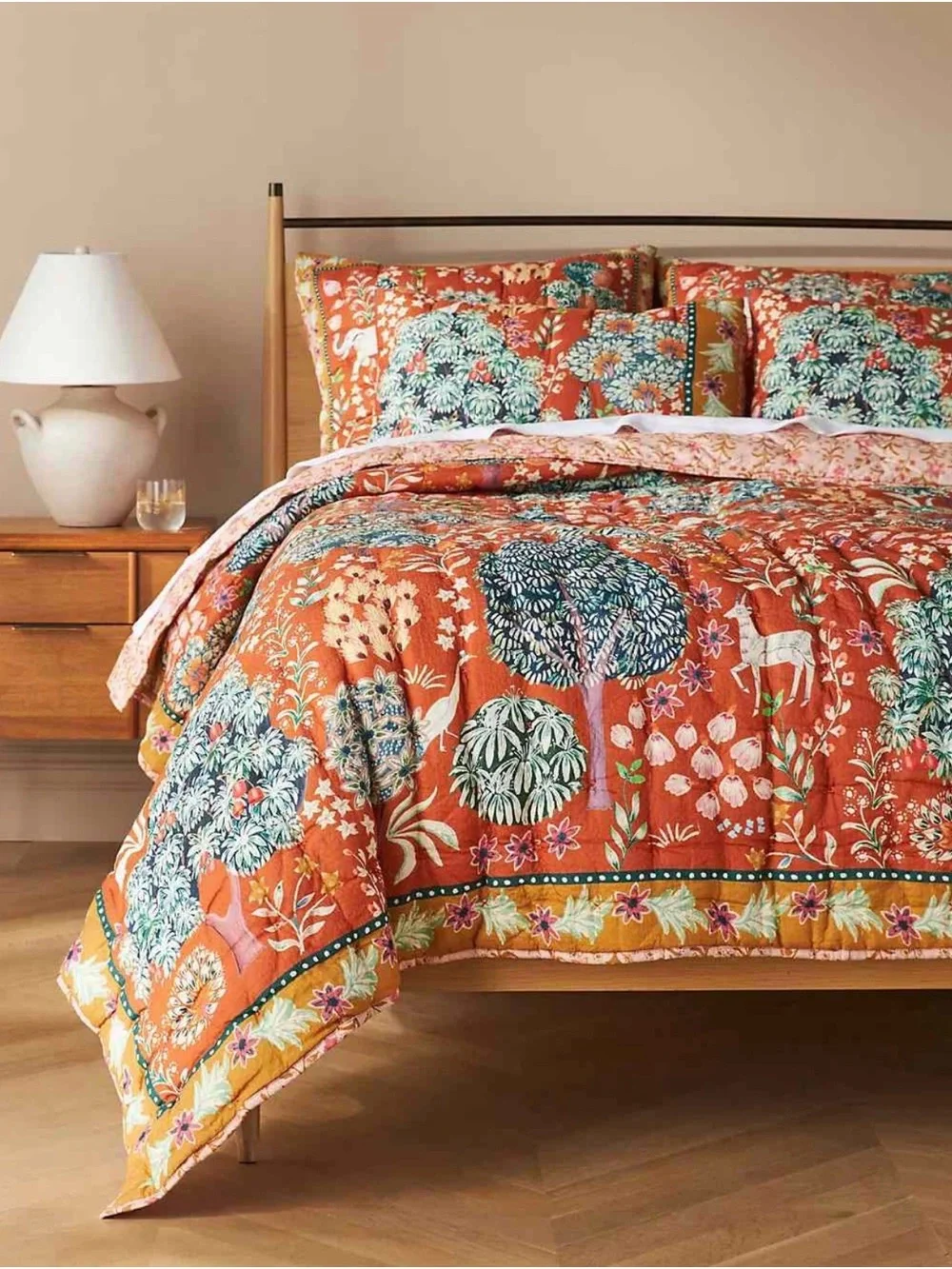 Anthropologie Floral Quilted Comforter With 3 Euro Shana